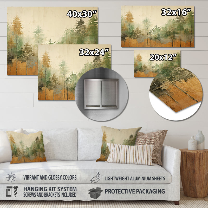 Art mural en métal vert vert beige et forêt sauvage I - Tachisme MT136197, H 12 po x l 20 po x P 1 po