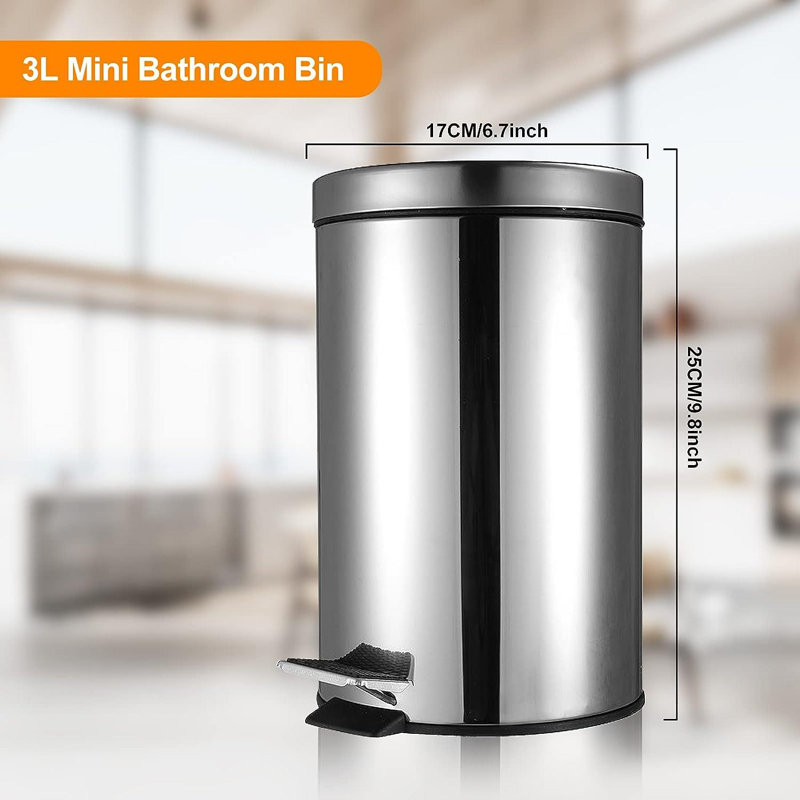 Milarain 3L Stainless Steel Step On Rubbish Bin With Removable Inner Bucket Pedal Bin