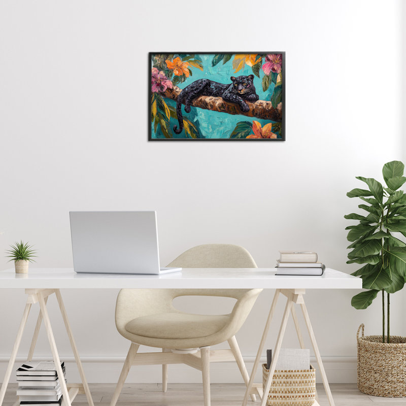 Estampe numérique Lazy Day, léopard, par Petal Prints Design, H 12 po x l 18 po, Giclée encadrée noir minuit