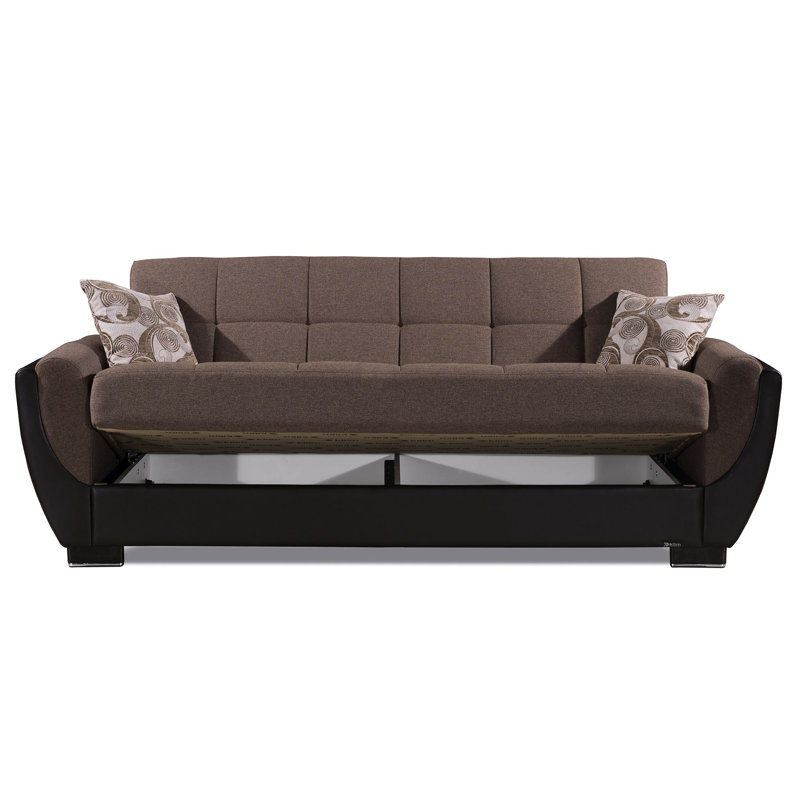 Canapé-lit convertible avec rangement - Pièce fonctionnelle en chenille brune Cozy Living