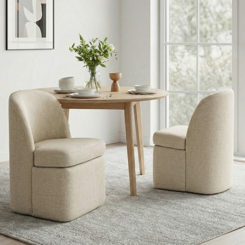 Lyra 2-piece Upholstered Armless Side Dining Chair Set With Hidden Casters, 2