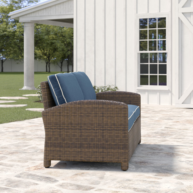 55'' Wide Metal Loveseat with Cushions, Brown, Navy