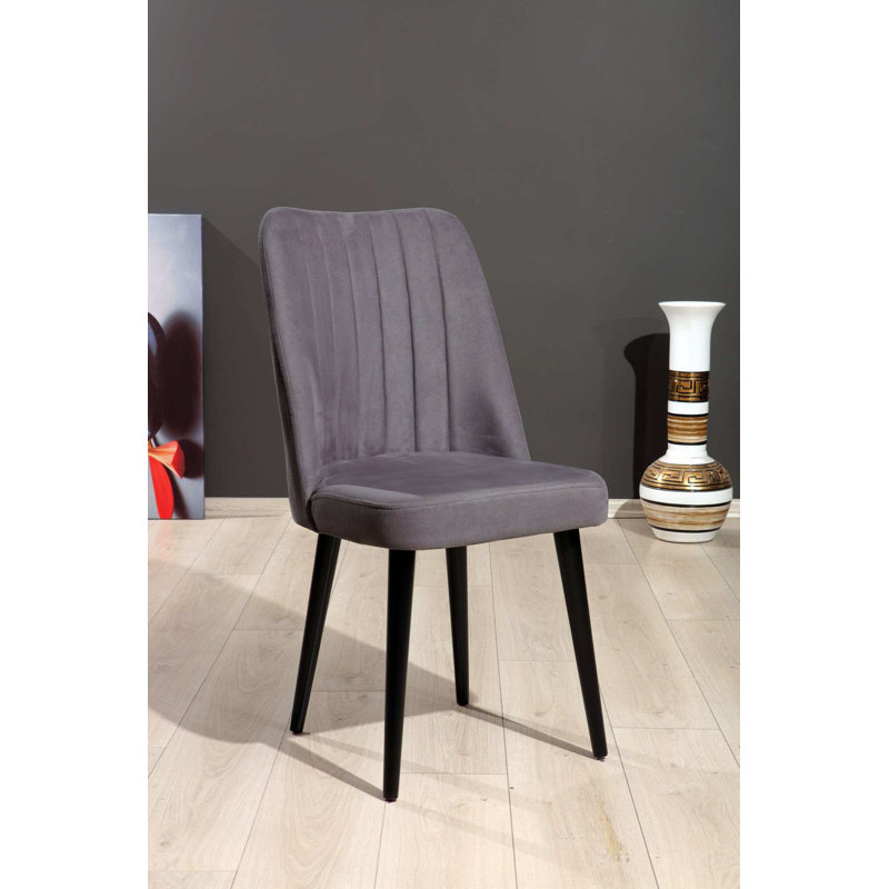 Modern 4-Piece Chair Set, Grey & Black, 18 mm Thick MDF | 18.1 x 36.2 x 17.7 inches | 100% Polyester Fabric, Sturdy Wooden Legs | Stylish & Comfortable for Dining Rooms, Living Spaces, and Offices