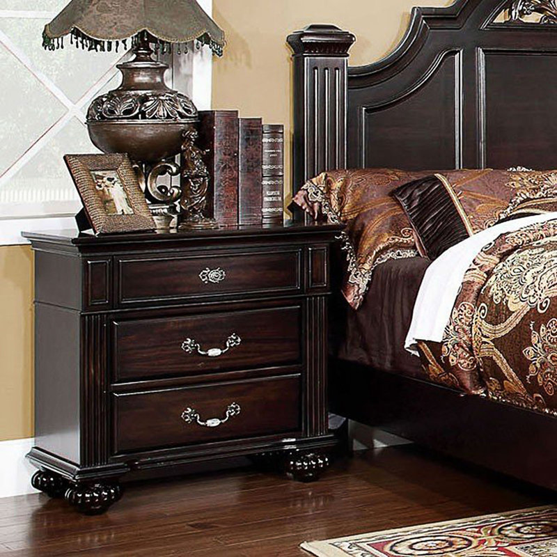 Table de chevet 3 tiroirs, mobilier de chambre à coucher, table de bout Traditional