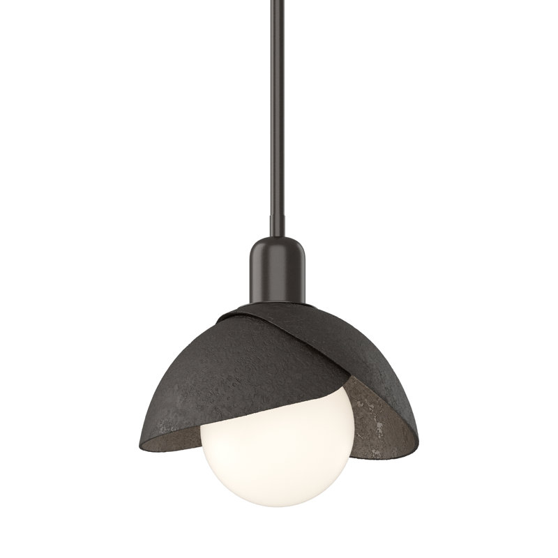Luminaire suspendu géométrique en verre à 1 lumière Brooklyn, Bronze huilé, Blanc