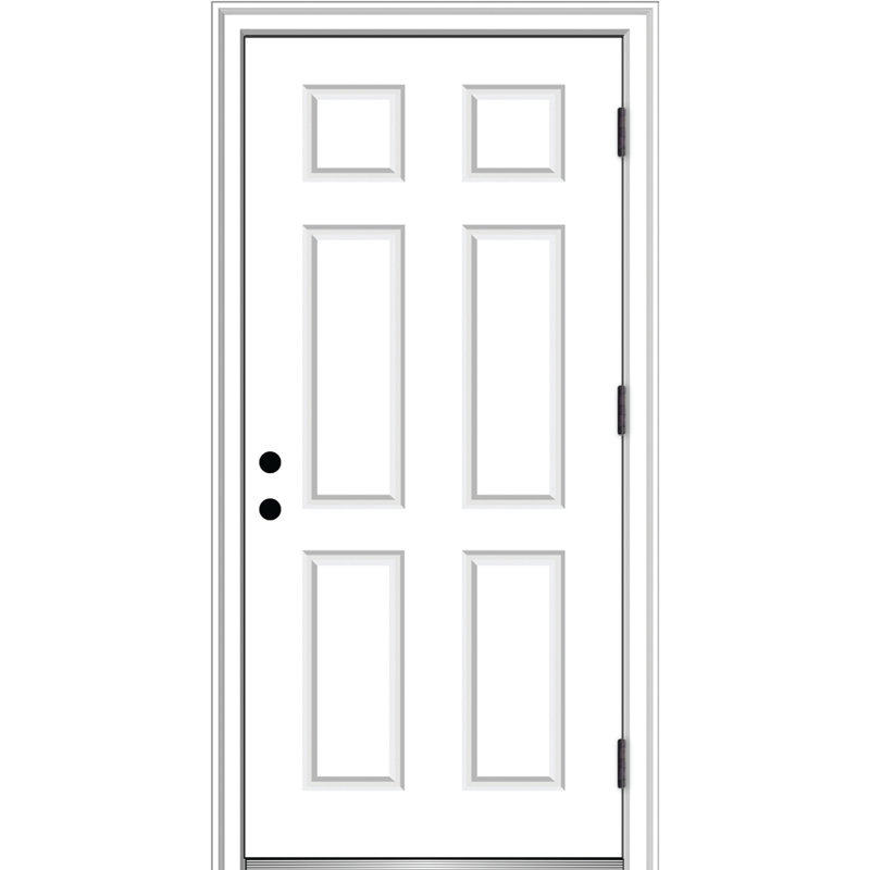 White 32'' x 80'' Fiberglass 6-Panel Prehung Front Door