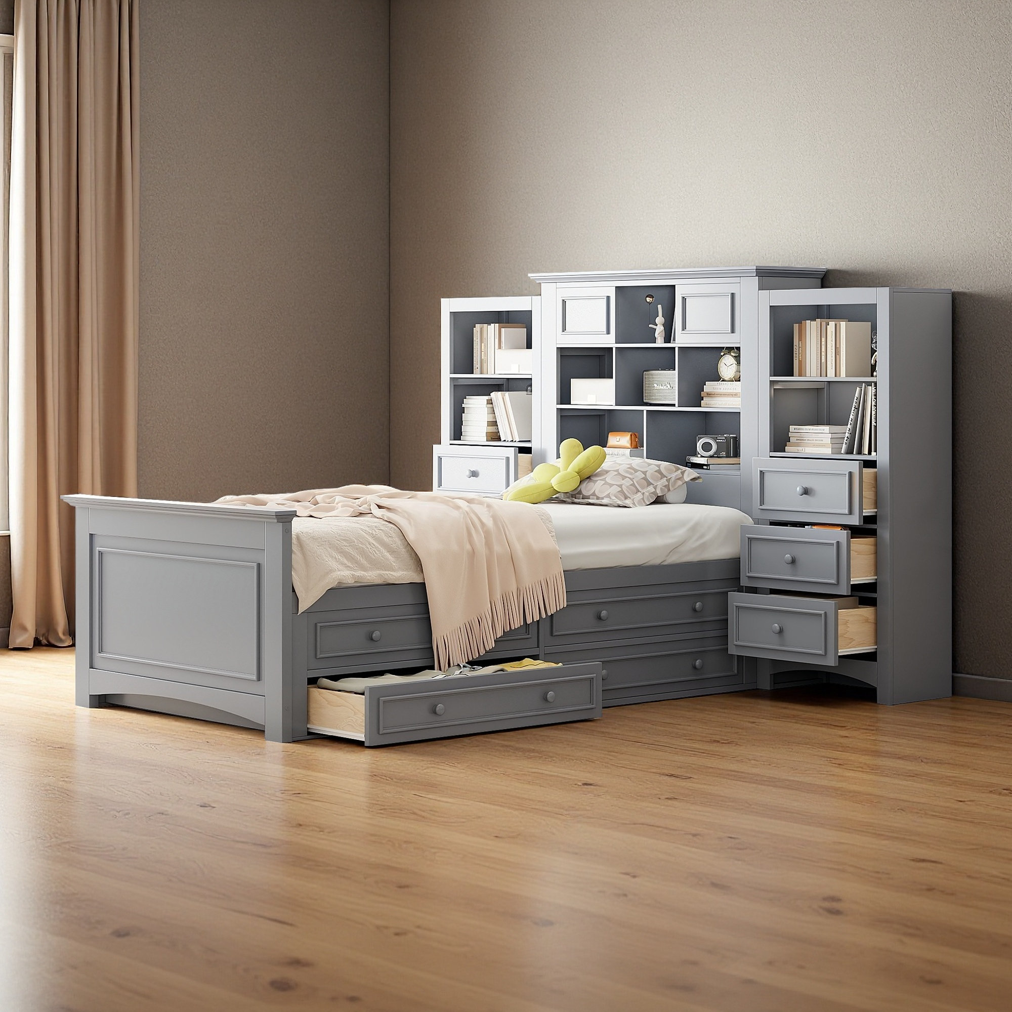 Latitude Run® Twin Size Wood Platform Bed With All-in-one Vertical ...