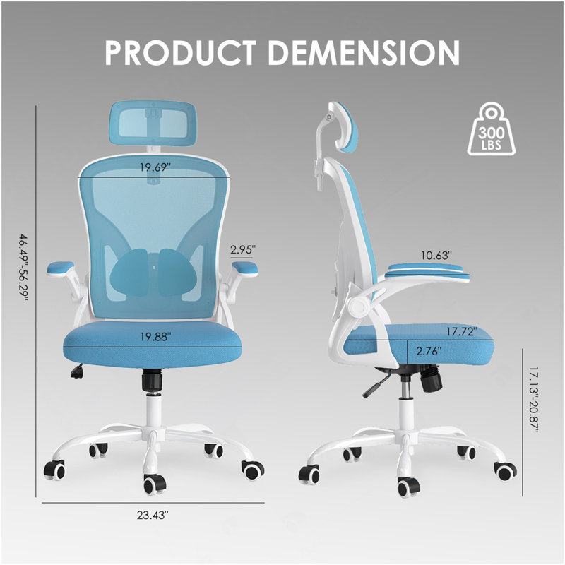 Chaise de bureau ergonomique, chaise de bureau avec appui-tête, chaise d'ordinateur à haut dossier avec accoudoirs et support lombaire réglable pour la salle d'étude de bureau à domicile
