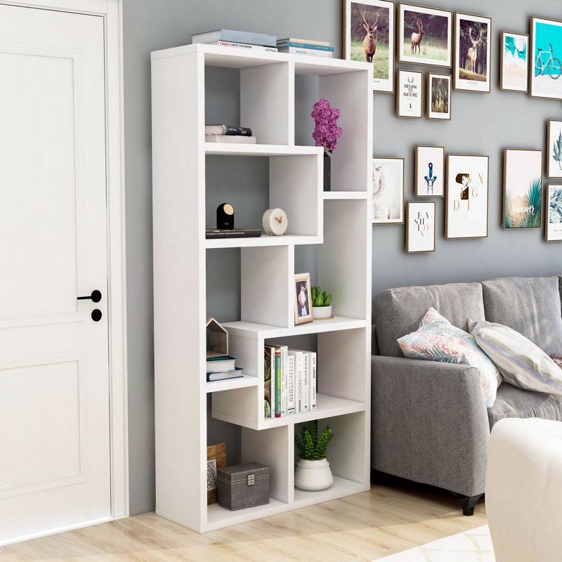 Winou 71"H X 35.5"W Wood Geometric Display Bookcase, White