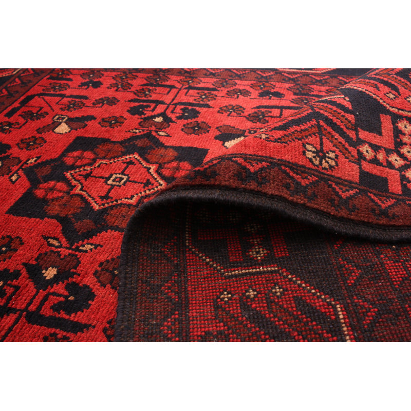 Tapis de zone en laine rouge 3 pi 4 po x 4 pi 10 po one-of-kind à la main-noué la 2010 esari turque Alarick