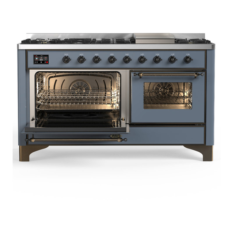 Majestic III Series 60 Inch Dual Fuel Range with 7 Sealed Burners, Griddle, in Blue Grey (Liquid Propane, Burnished Trim)