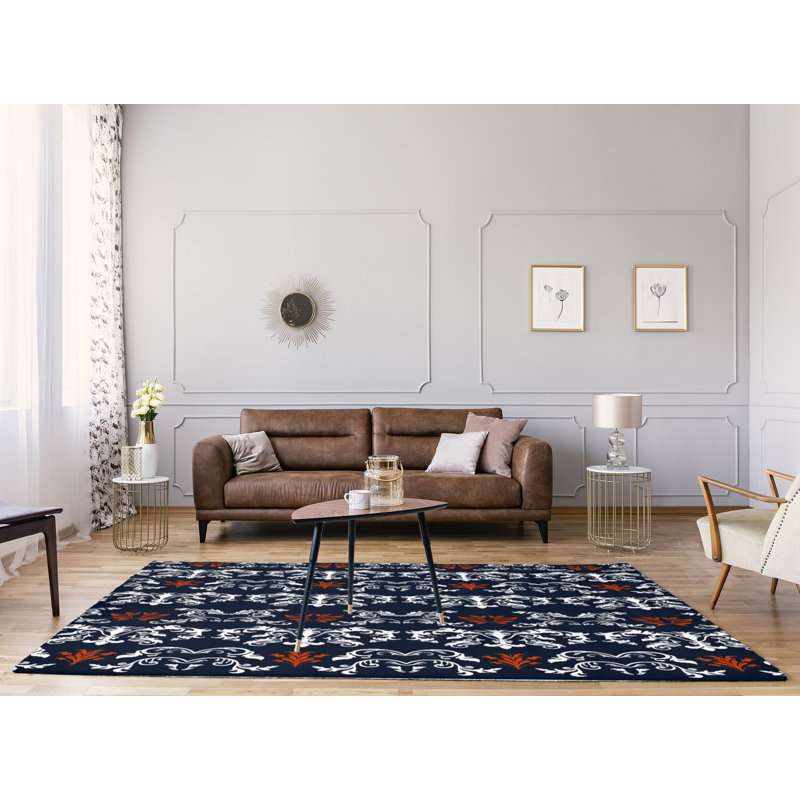Tapis noir / blanc Damask, Rectangle 9 pi x 12 pi