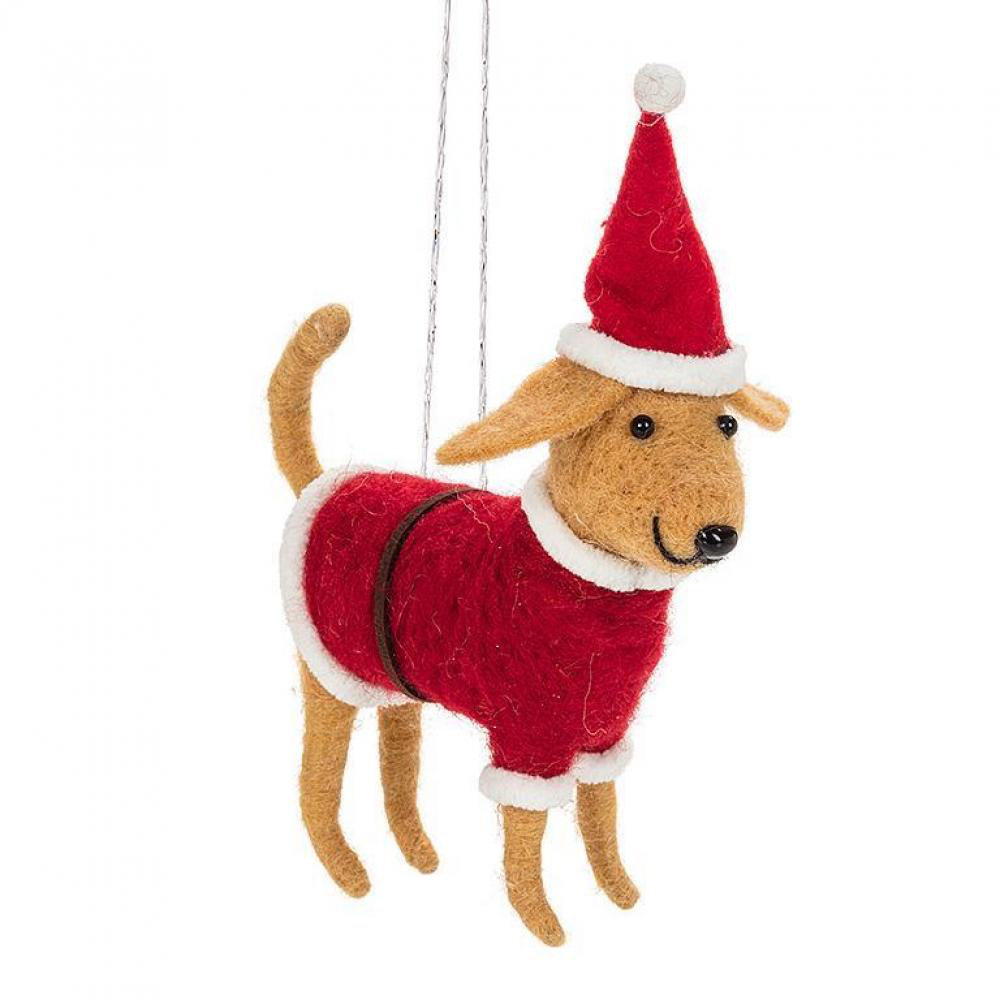 The Holiday Aisle® Dog in Santa Suit Hanging Figurine Ornament | Wayfair