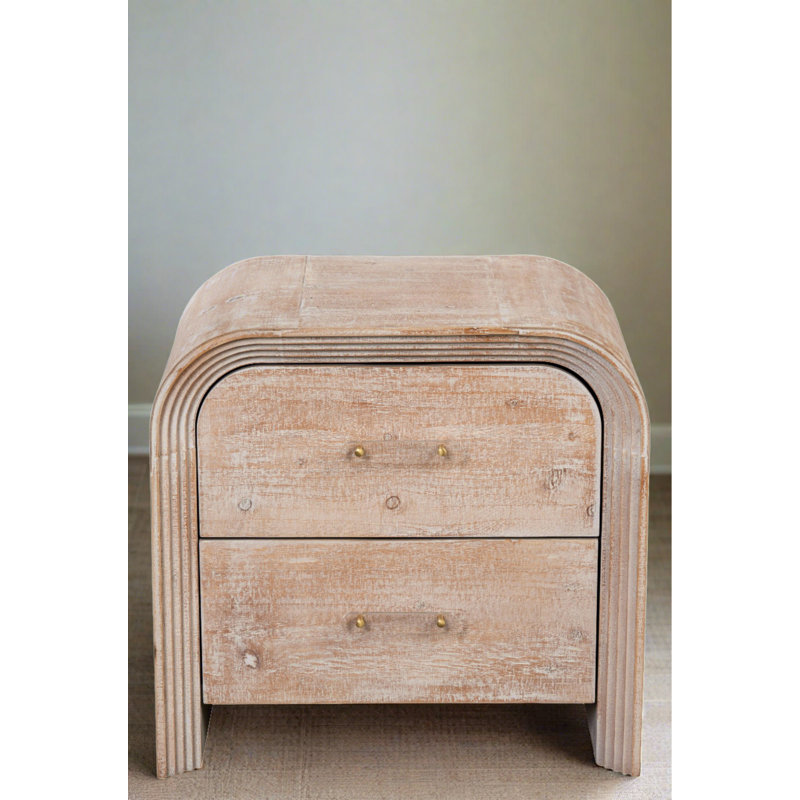 Fratcher Modern Wood Side Table with Waterfall Edge and Single Drawer – Sculptural Nightstand or End Table with Drawer Storage