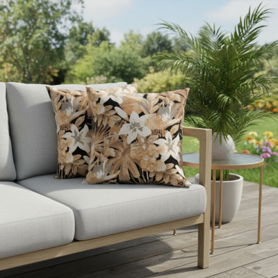 Lot de 4 coussins décoratifs d'intérieur/extérieur avec garniture et fermeture éclair, 45 x 45 cm, imperméables et résistants à la décoloration, carrés, pour canapé, sofa, lit - Toucan Paradise Noir