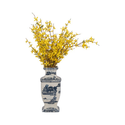Elegant Tall Ceramic Chinoiserie Vase for Home Decor - Decorative Table Flower Vase Accent for Shelves, Console Table and Entryway Styling
