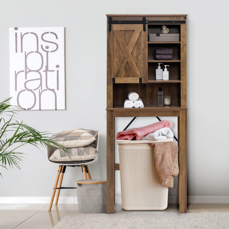 Wooden Bathroom Storage Cabinet with Sliding Door and 3-level Adjustable Shelves