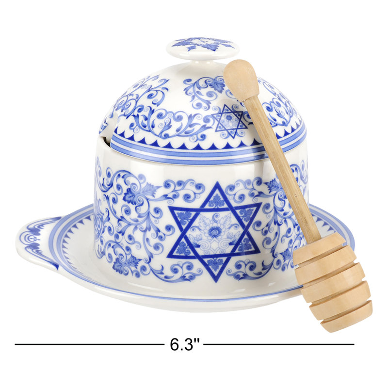 Spode Judaica Honey Pot With Drizzler