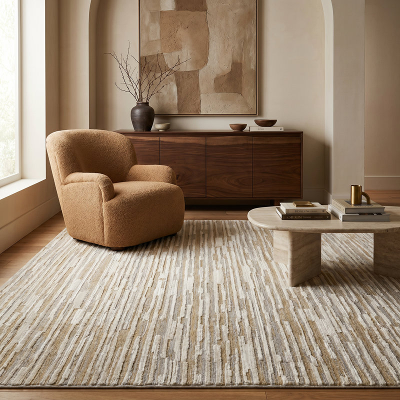 Rug Branch Riva 8' x 11' (7'10" x 10'10") Beige/Brown Abstract Indoor Area Rug, Contemporary, Medium Pile, Stain-Resistant Carpet - Living Room, Bedroom, Dining Room, and Kitchen