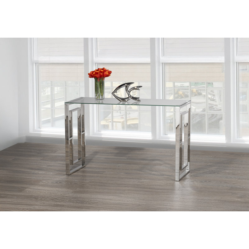Console moderne en verre 47 pi avec structure en métal chromé, table de salon en verre trempé Art déco