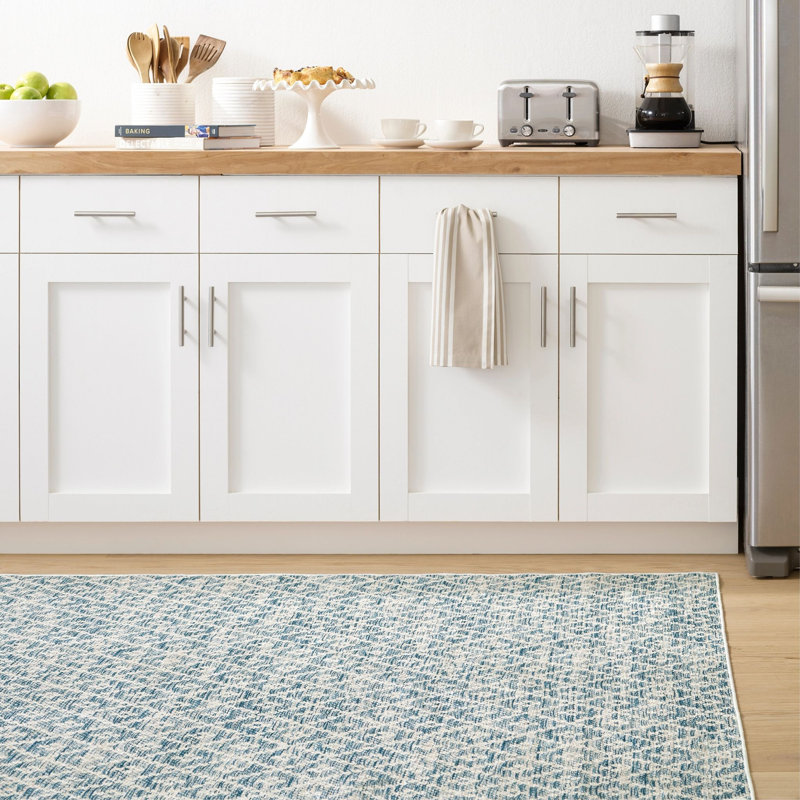 Melange Diamond Blue Machine Washable Rug, Rectangle 7'6" x 9'6"