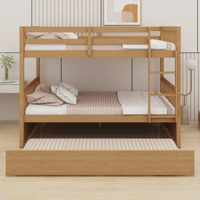 Lit superposé en bois avec lit gigogne, échelle et garde-corps, convertible en deux lits individuels