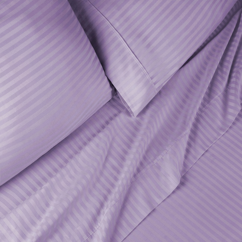 300-Thread Count Stripe Deep Pocket Standard Cotton Sheets, Split King, Lavender
