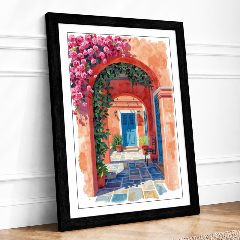 Mediterranean Courtyard Boho - Framed Print, Black, A3 - 42.0 x 29.7 cm