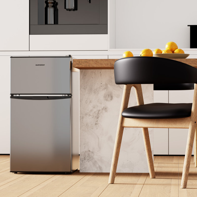 BANGSON 3.2 Cu.Ft Mini Fridge with Freezer, 2 Door Compact Refrigerator with Adjustable Temp & Low Noise for Apartment, Dorm, Office, Silver