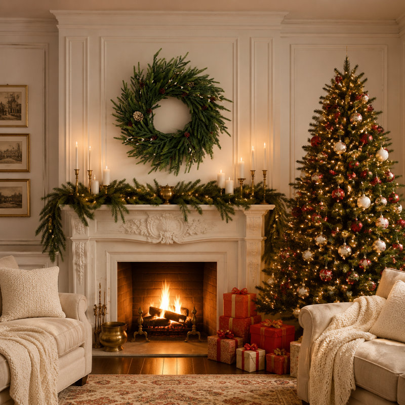 Couronne de Noël artificielle 24 po avec 20 lumières DEL, verdure de cyprès et pommes de pin pour porte d'entrée, manteau de cheminée et décoration des Fêtes 24 po