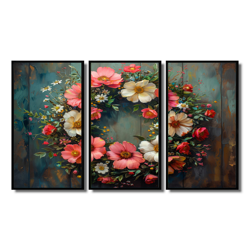 Couronne florale rose et verte - ensemble de décoration murale couronne, H 28 po x l 12 po x P 1 po