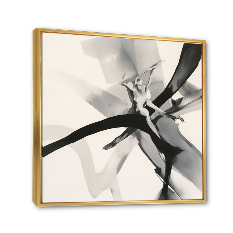 Abstrait neutre II sur toile, Cadre flottant doré, H 32 po x l 16 po x P 1 po