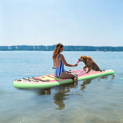 Planche de pagaie gonflable 12 pi avec rampe pour chien et pompe électrique, ensemble de SUP SUP de qualité supérieure avec sac à dos, pagaie, palmes et accessoires - PVC de qualité militaire, plateforme antidérapante adaptée aux animaux de compagnie, 6 po d'épaisseur, pour adultes, jeunes, yoga , Pêche et planche à rame avec chien
