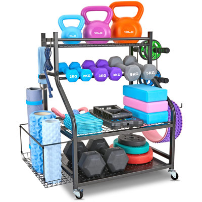 Dumbbell Rack, Yoga Mat Storage Rack - Weight Rack For Dumbbells, Home Gym Storage Rack For Yoga Mat, Dumbbells And Kettlebells, Black