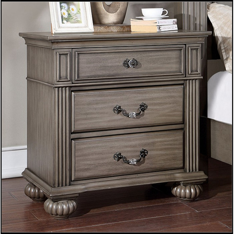 1 table de chevet seulement 3 tiroirs en bois massif gris traditionnel, Gris