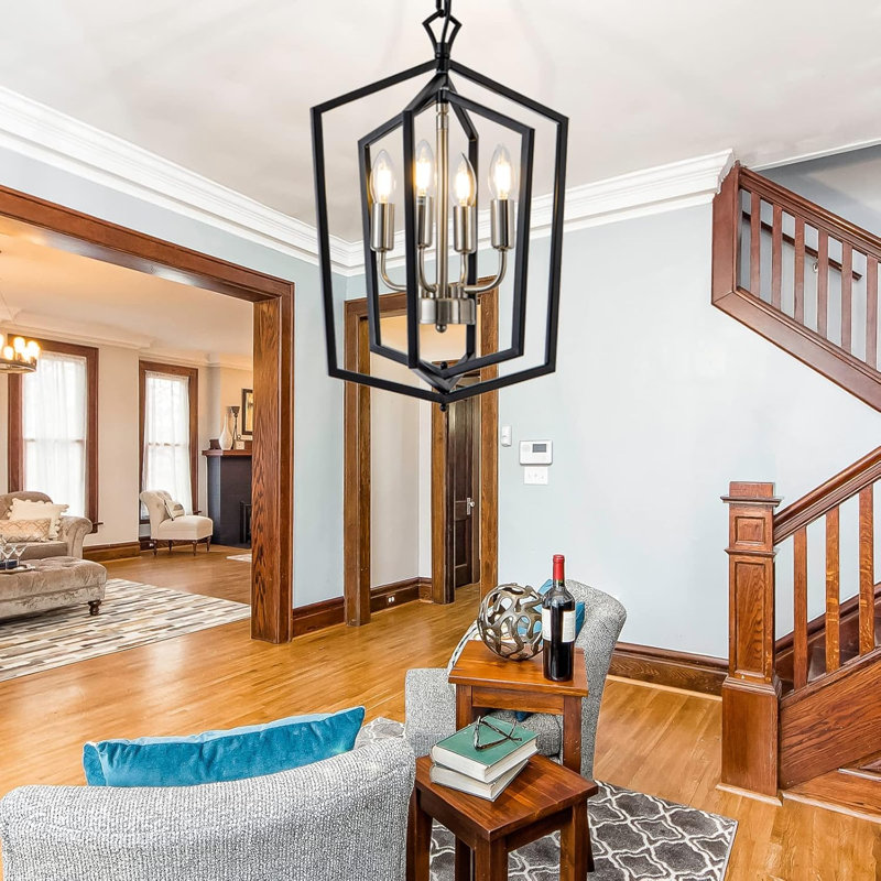 Lustre moderne de style campagnard avec luminaire suspendu 4 lumières pour salle à manger