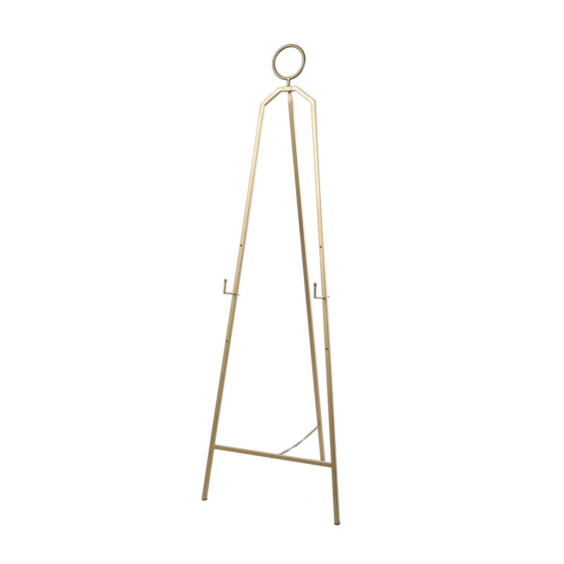 Metal Tall Adjustable 3 Tier Display Gold Easel with Circular Ring Top, 66" H x 21.50" W x  21.50" D