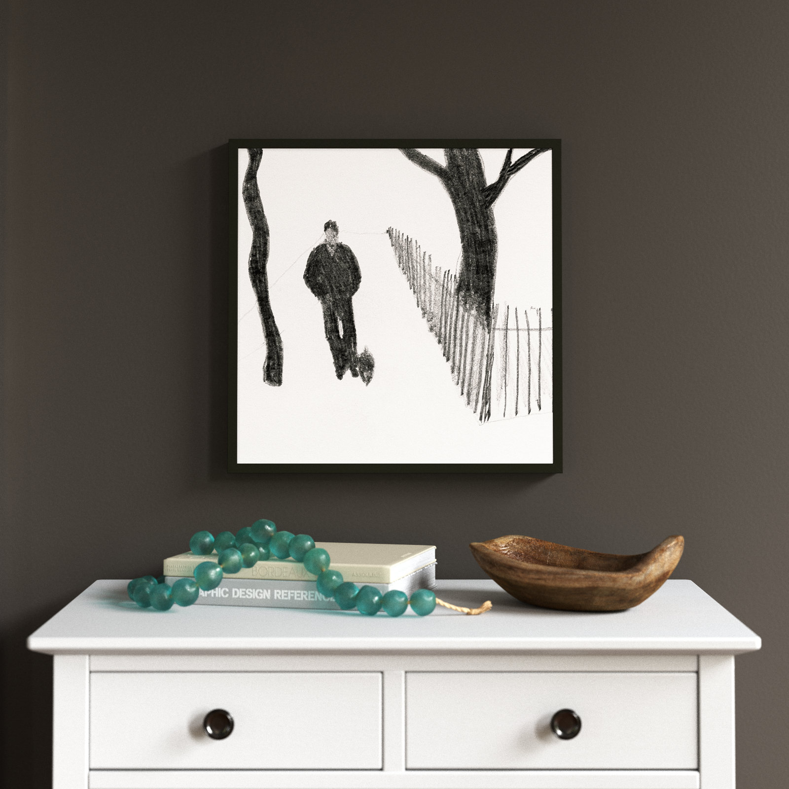 Walking The Dog by Simon Schneiderman, 16" H x 16" W x 1.25" D, Black