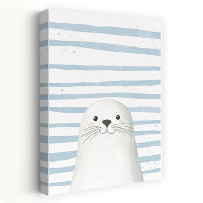 Cute Baby Seal Stripes Minimalist Animal Ocean Wall Art Print by Mathieu - Wrapped Canvas Print