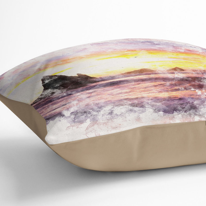 Martins Beach Watercolour Cushion with Filling, 40cm H x 40cm W x 15cm D, Stone