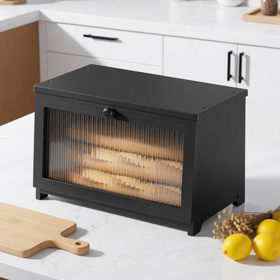 Wooden Bread Box For Kitchen Countertop, Large Capacity Bamboo Bread Storage Container With Window Door