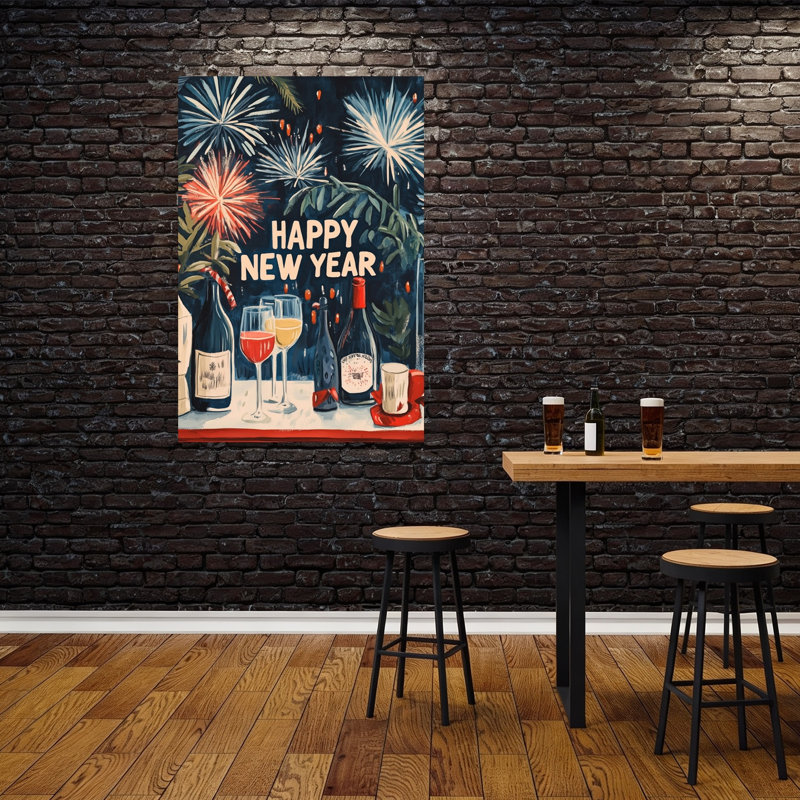 New Year Cheers Contemporary Wall Art Print 1 Piece Wrapped Canvas Wall Art, 152.4cm H x 101.6cm W