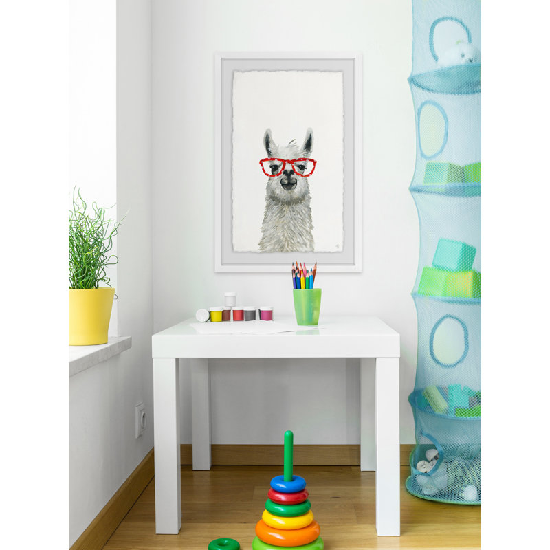Red Trendy Llama - Painting, 91cm H x 61cm W, White Framed