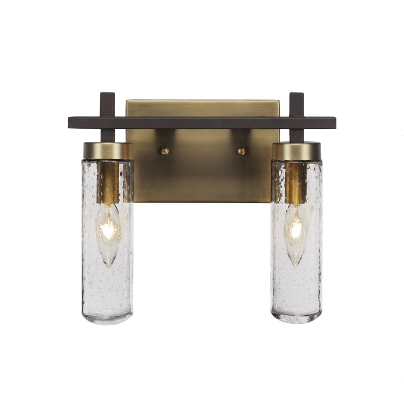 Barre d'éclairage de salle de bain 2 lumières Salinda, Espresso / laiton, Bulle transparente