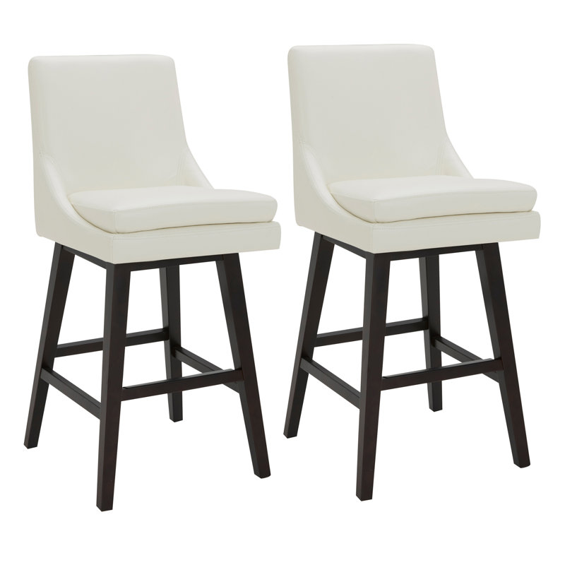 Aleksy Swivel Upholstered Counter Stool with Solid Wood Frame, Pure White, Bar Stool (30" Seat Height)