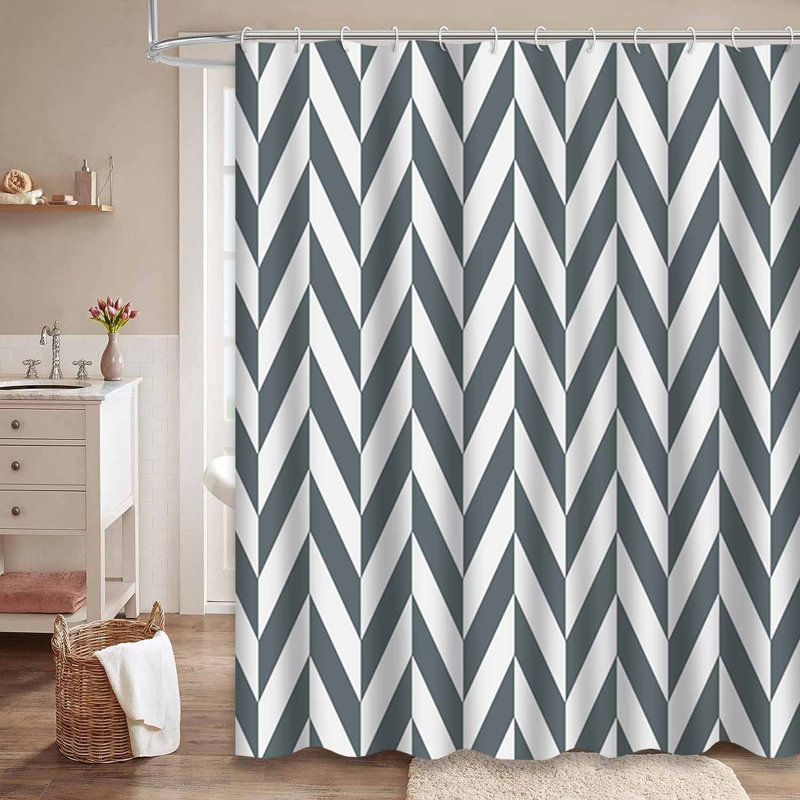Rideau de douche géométrique à chevrons bleu classique avec 12 crochets, L 72 po x l 78 po