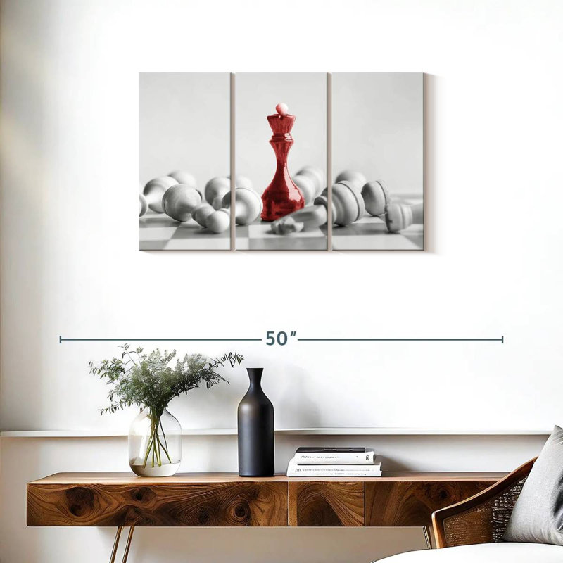 Chess Red Queen 3 pièces, H 20 po x l 33 po x P 1,25 po