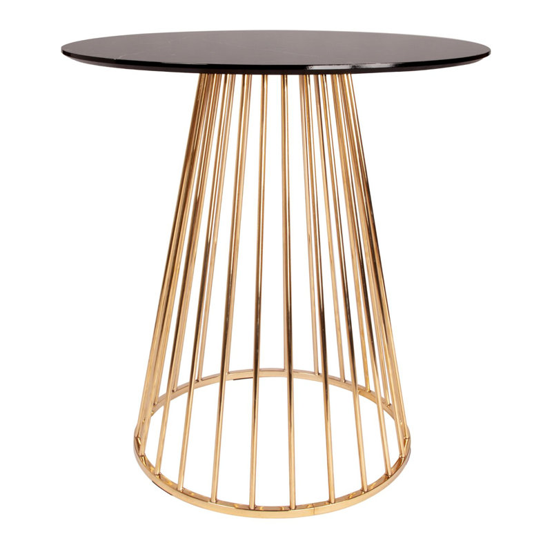 Carpenter Pedestal Marble Dining Table With Birdcage Style Legs, Black, Black, 75cm H x 90cm W x 90cm D