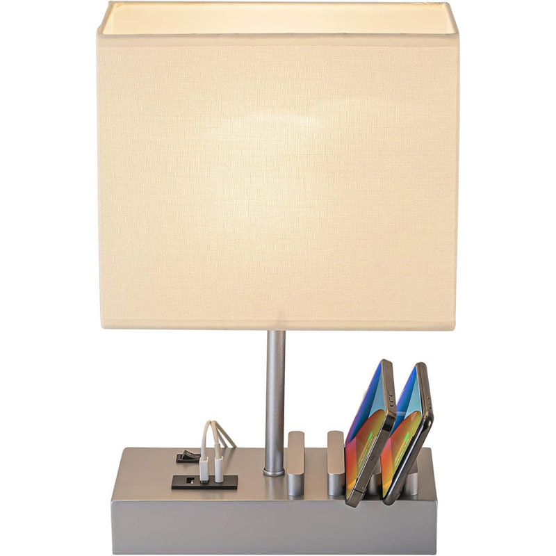 Wood Table Lamp, Silver, White