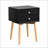 Mid-Century Modern Black Nightstand with 2 Drawers &amp; Rubber Wood Legs
